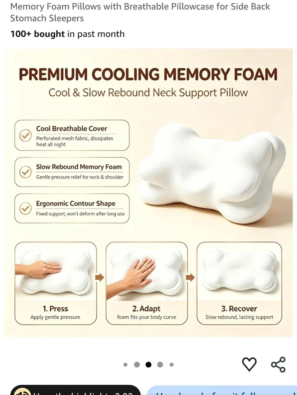 GWSTVMP White Cloud Neck Support Pillow - Memory Foam Cervical Pillow